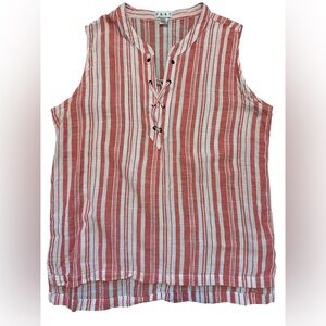 Dash Red & White Striped linen Sleeveless Lace-Up Top
